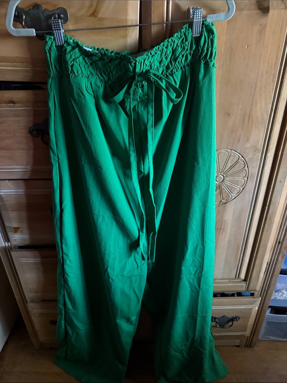 SHEIN Green Wide Leg Drawstring Pants